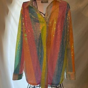 Medium blueb sequin multicolor button up shirt